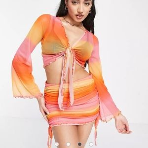 ASOS Miss Selfridge mesh tie front crop top in ombre
